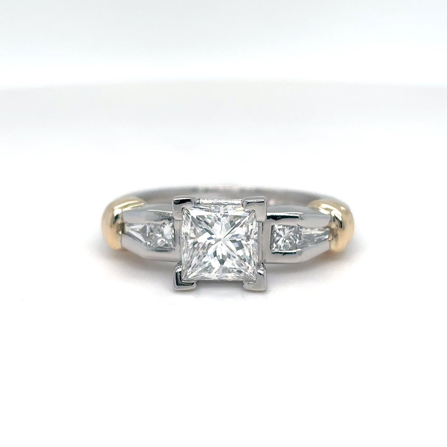 PLAT-18KY 1.87CTW PRINCESS BRILLIANT-BAGUETTE DIAOND ENGAGEMENT RING I1/D-SI1/F-G 8.6G