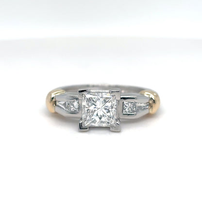 PLAT-18KY 1.87CTW PRINCESS BRILLIANT-BAGUETTE DIAOND ENGAGEMENT RING I1/D-SI1/F-G 8.6G