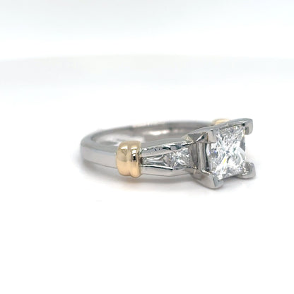 PLAT-18KY 1.87CTW PRINCESS BRILLIANT-BAGUETTE DIAOND ENGAGEMENT RING I1/D-SI1/F-G 8.6G