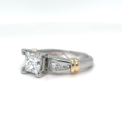 PLAT-18KY 1.87CTW PRINCESS BRILLIANT-BAGUETTE DIAOND ENGAGEMENT RING I1/D-SI1/F-G 8.6G