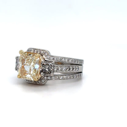 PLAT 4.63CTW RECTANGULAR MODIFIED-PRINCESS-ROUND BRILLIANT DIAMOND ENGAGEMENT RING I1/S-T-SI/G-H 13.5G