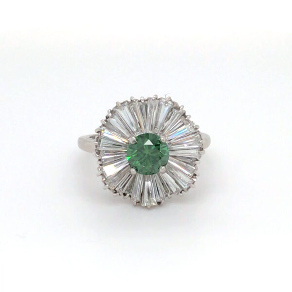 4.91 CTW Enhanced Green and White Diamond Ballerina Style Ring - PLAT