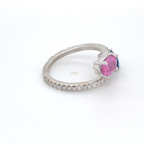 2.42CTW Blue & Pink Sapphire Diamond Bypass Ring - 14KW - Image 2