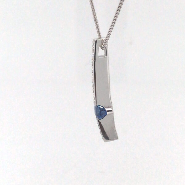 0.44ctw Blue Sapphire and Diamond Bar Pendant - 14kw - Image 3