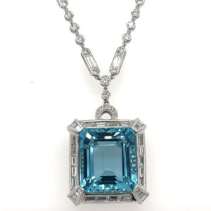 28.27ctw Aquamarine and Diamond Pendant Necklace - 18KW