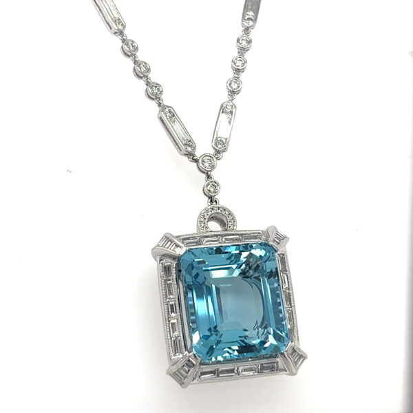 28.27ctw Aquamarine and Diamond Pendant Necklace - 18KW - Image 4