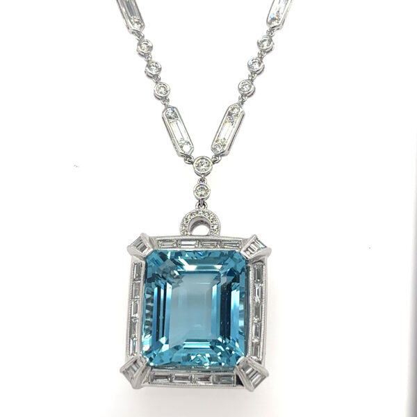 28.27ctw Aquamarine and Diamond Pendant Necklace - 18KW - Image 5