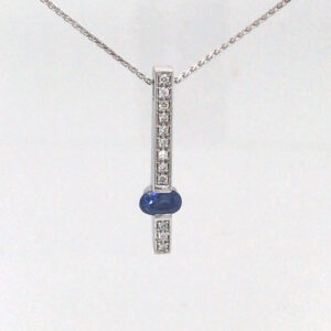 0.44ctw Blue Sapphire and Diamond Bar Pendant - 14kw