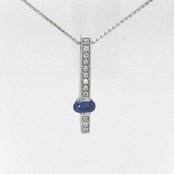 0.44ctw Blue Sapphire and Diamond Bar Pendant - 14kw