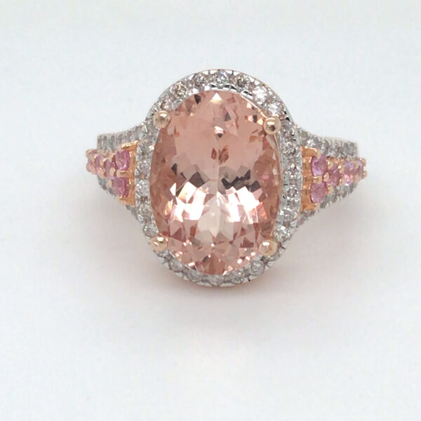6.43CTW Morganite, Diamond, Pink Sapphire Ring - 14KR