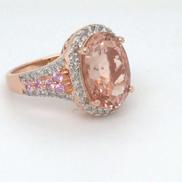 6.43CTW Morganite, Diamond, Pink Sapphire Ring - 14KR - Image 2