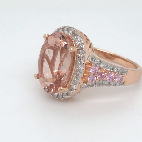 6.43CTW Morganite, Diamond, Pink Sapphire Ring - 14KR - Image 3